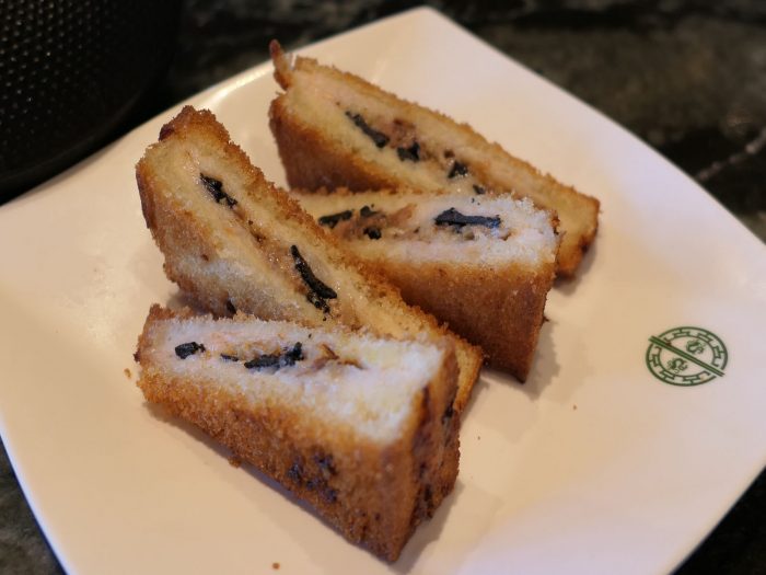 Deep Fried Shrimp Toast with Black Truffle and Foie Gras Sauce