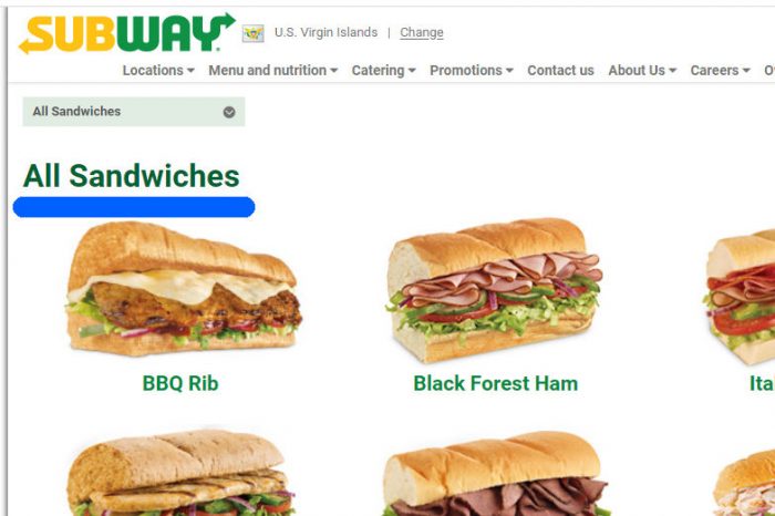 参考までに日本のSUBWAYの公式サイトから。正しく Sandwiches と表記。Ham はポークと決まっている。