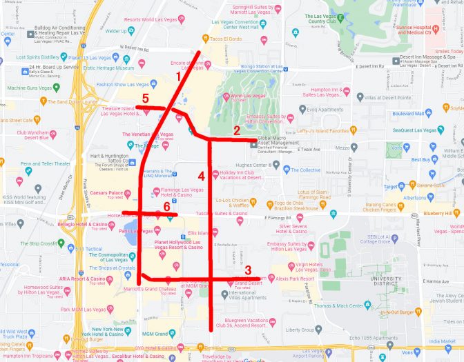 赤い線で示された区間が通行止めが予定されている道路。