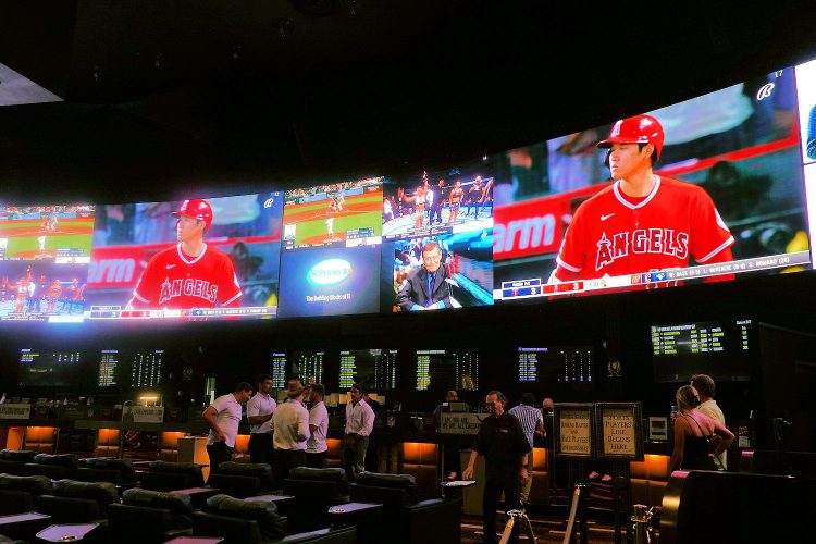 ラスベガスのカジノのスポーツブック。ここで各スポーツに賭けることができる。(大谷選手がエンゼルスにいた昨シーズンに撮影)