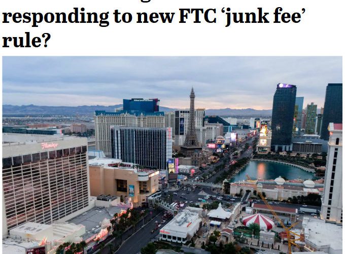 悪名高きリゾートフィーに当局（FTC）がメスを入れたことを伝える地元メディアのニュース。リゾートフィーのことをジャンクフィーと表現していることにも注目。